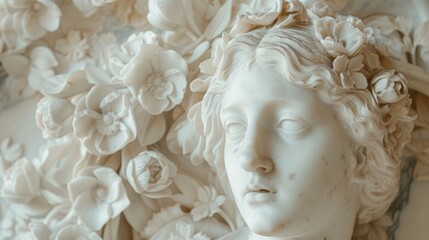 Elegant marble sculpture of a woman adorned with floral wreath