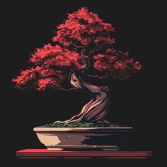 Vibrant Bonsai Tree on a Dark Background