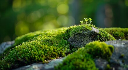 Lush green moss thriving on a forest rock