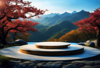 'Chinese product landscape splay background Podium poduim dais platform display nature pink...