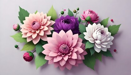 Assorted Flowers Bouquet Illustration Digital Painting Floral Background Beautiful Blossoms Design