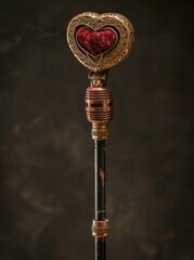 Elegant vintage walking stick with a heart-shaped handle - obrazy, fototapety, plakaty