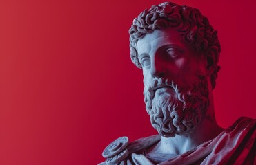 Classical statue with dramatic red lighting - obrazy, fototapety, plakaty