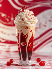 decadent grenadine and cream dessert in tall glass with vintage backdrop - obrazy, fototapety, plakaty