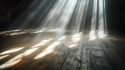 a captivating scene with an almost mystical ambiance. Here’s a detailed description: The photograph showcases a dark room illuminated by several beams of light