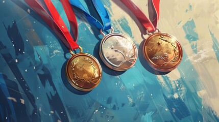 Parisian Olympic Medals in Artistic Style. Generative AI Illustration.