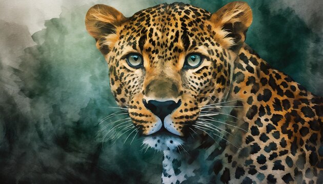 watercolor painting portrait of a leopard