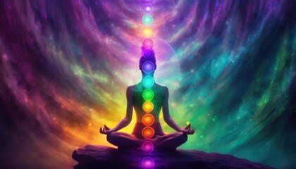 meditation spirituality chakras in vivid rainbow colors