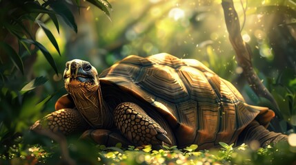 smiling tortoise basking in the warmth of the sun, soaking up the peaceful atmosphere.