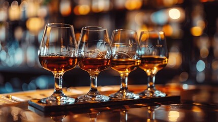 sophisticated whiskey tasting flight featuring a selection of aged spirits, offering a refined sampling experience