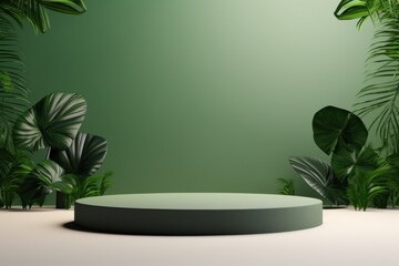 Podium scene with leaf platform vegetation rainforest furniture.