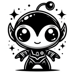 Eine minimalistische schwarz weiße Vektorgrafik eines kleinen Aliens