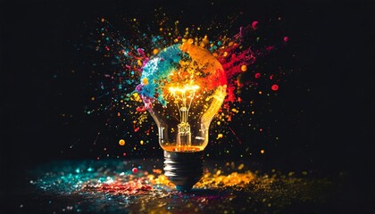 creative light bulb bursting with vibrant paint and splatters against a dark background a concept for thinking differently and fostering creativity generative ai