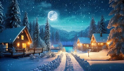 vector winter wonderland night background