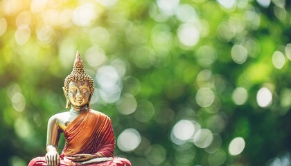 buddha statue meditation soft color and blur style in the shiny bokeh generative ai