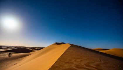 Fototapeta na wymiar moonlit night in the sahara desert with endless sand dune camel caravan copy space 16 9