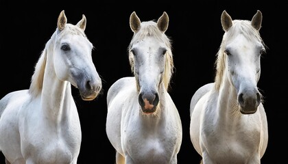 white horse collection portrait standing animal bundle isolated on a transparent background