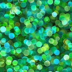 Seamless colorful bokeh pattern with bright green and turquoise tones - obrazy, fototapety, plakaty