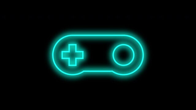 blue neon line gamepad sign blink animation
