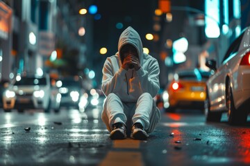 Car crash devastated person crying auto accident insurance cover wreck driver damage health issue emergency situation injury safety concern assistance highway road hit sad helpless pain medical