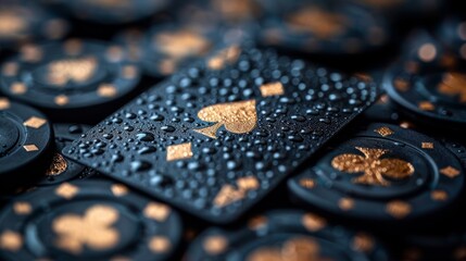 Glistening poker chips with water droplets