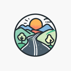 Road abstract in circle in cartoon, doodle style. Image for t-shirt, web, mobile apps and ui. Isolated 2d vector illustration in logo, icon, sketch style, Eps 10. AI Generative