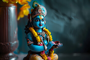 Lord Krishna image with copy space, Vishu Kani concept background