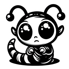 Obraz premium Eine minimalistische schwarz weiße Vektorgrafik eines kleinen Aliens