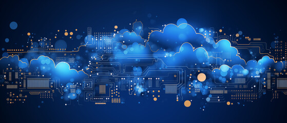 Abstract Cloud Computing Concept Art in Blue Digital Style