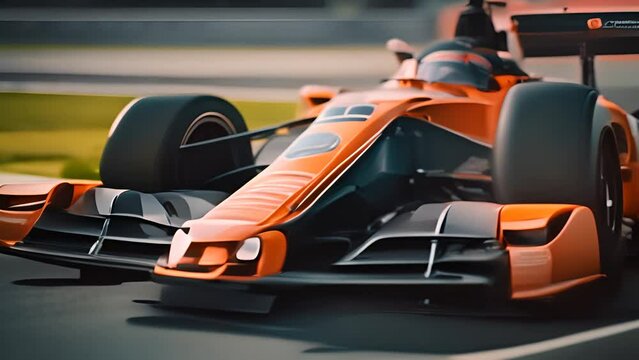 Orange Race Car Speeding on Race Track Generative AI
