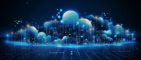 Blue Digital Cloud Network Concept