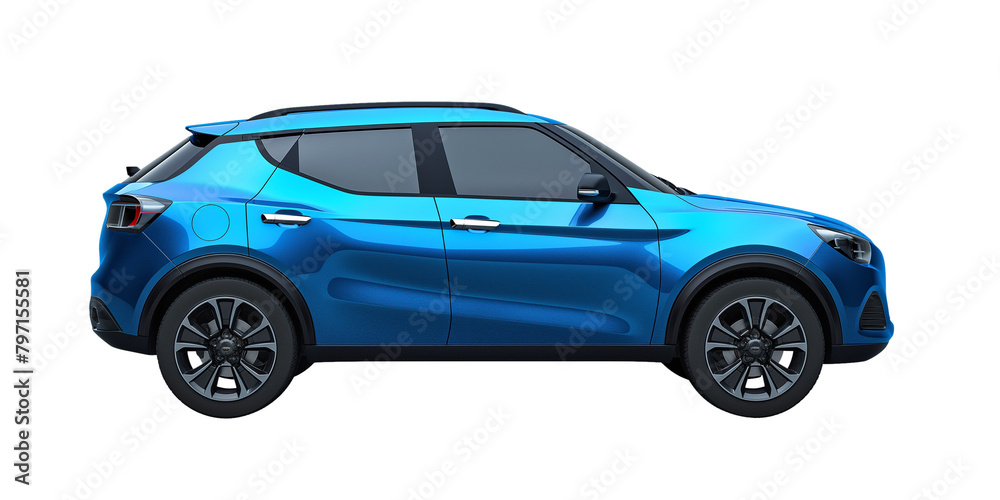 Wall mural blue suv car isolated on a transparent or a white background, cut out, png