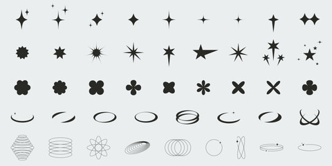 Brutalist abstract bold geometric shapes set. Graphic elements. Vector various figures, y2k design