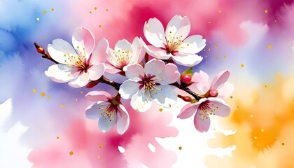 Cherry Blossom Flowers Illustration Digital Painting Floral Background Beautiful Blossoms Design