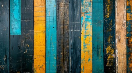 Colorful wooden planks background with peeling paint