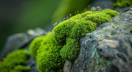 Lush green moss growing on a rock in a serene natural setting