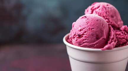 Close-up of Scoops of Strawberry Ice Cream in a Bowl