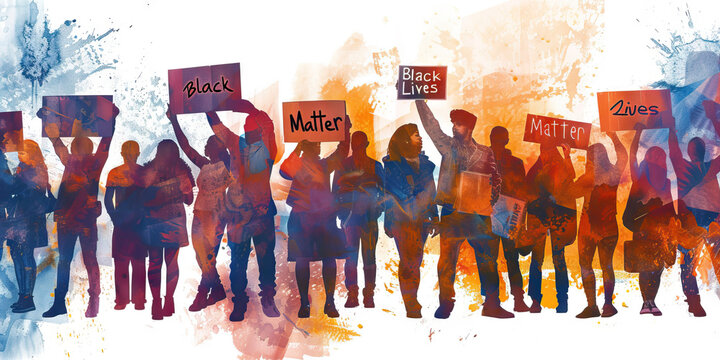Black Lives Matter Protests in the United States - Imagine protesters holding signs with "Black Lives Matter" slogans, symbolizing the movement against racial injustice and police brutality