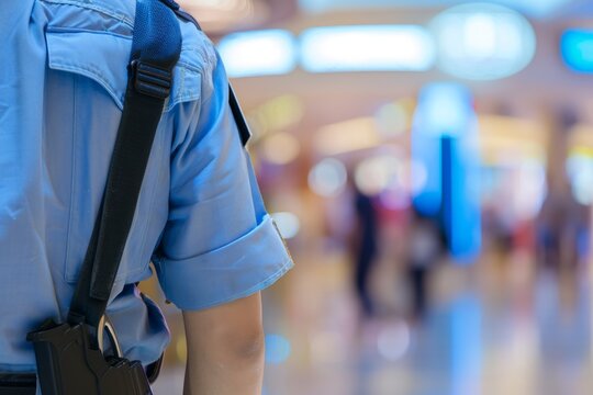 Security guard professional safety patrol man police employee mall safe business protect serve confident authority public space secure guarding agent staff shop convenience store grocery