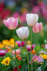 Vibrant Tulips Blooming in Spring Garden