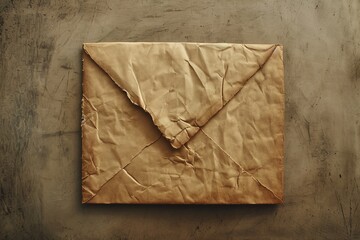 Old crumpled envelope on a wooden background