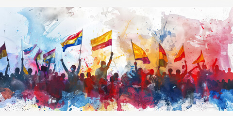 Protests in Venezuela - Picture protesters waving Venezuelan flags, symbolizing the political unrest and economic crisis in the country