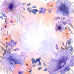pastel watercolor background with flower frame
