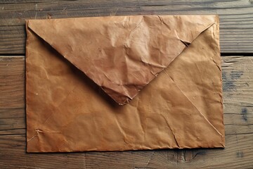 Vintage paper envelope on wooden background - obrazy, fototapety, plakaty