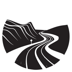 Road abstract in circle  in cartoon, doodle style . Image for t-shirt, web, mobile apps and ui. Isolated 2d vector illustration in logo, icon, sketch style, Eps 10, black and white. AI Generative