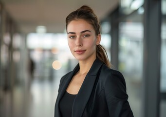 Naklejka premium Confident young professional woman in a business setting