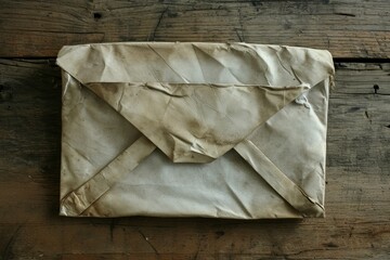 Vintage paper envelope on a rustic wooden background