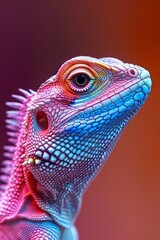 Fototapeta premium Colorful Lizard Portrait Against Gradient Background