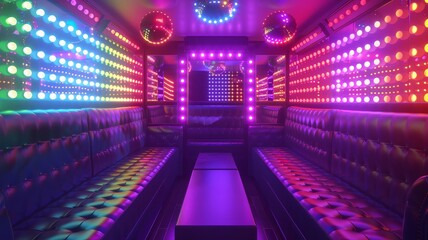 Stylish interior of a private karaoke booth with disco lights