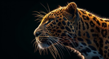 Majestic Leopard in Profile Against Dark Background